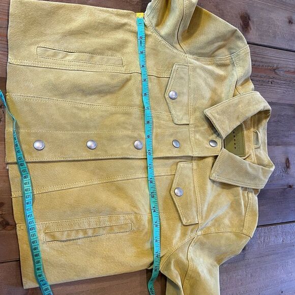 Anthropologie Blank NYC Chartreuse  Leather Cropped Jacket Size Medium - Picture 14 of 15